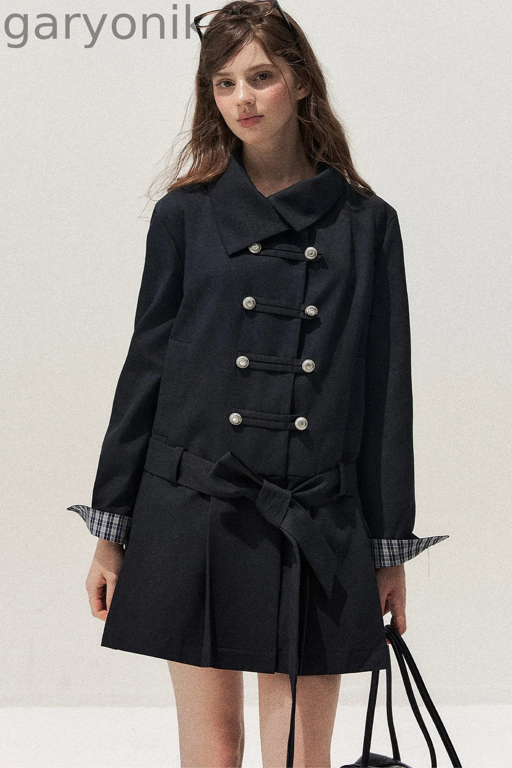 Navy Blue Napoleon Buckle Trench Coat