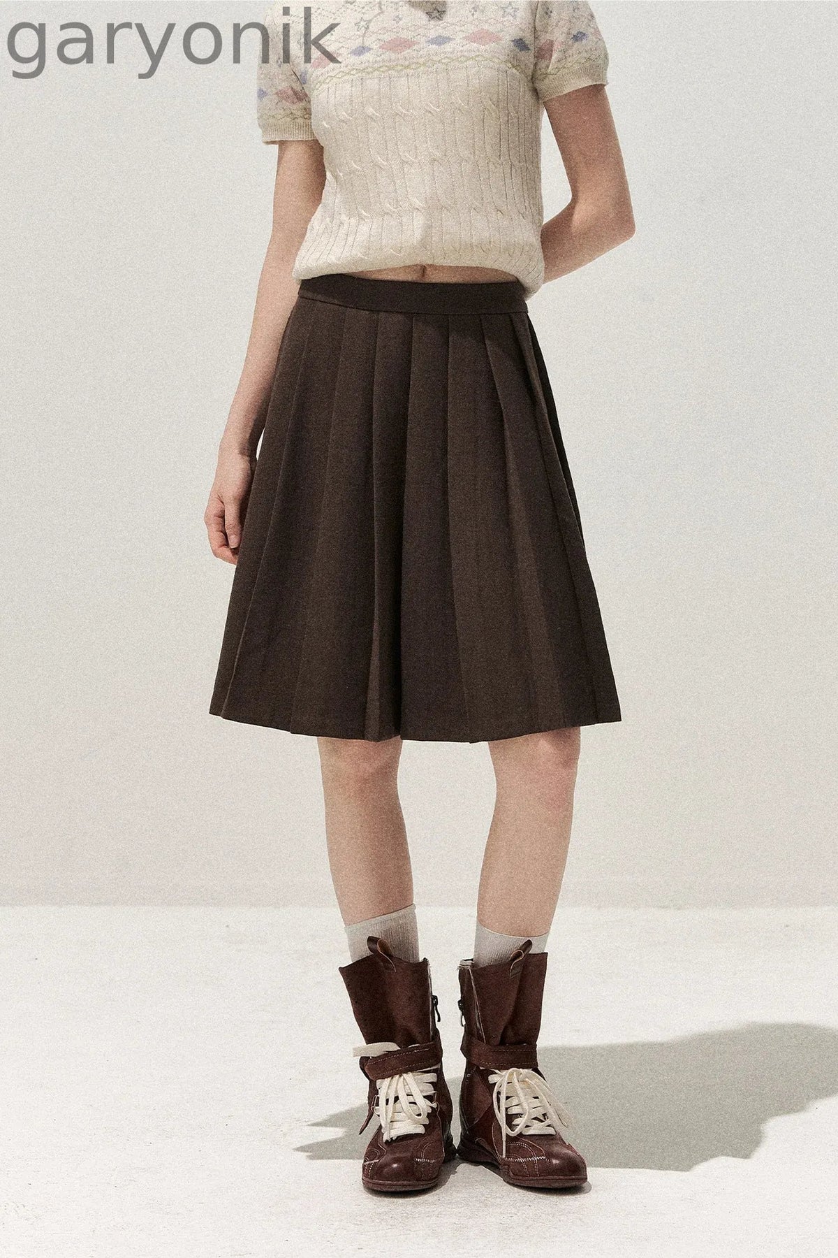 Retro Patchwork Pleated Skirt