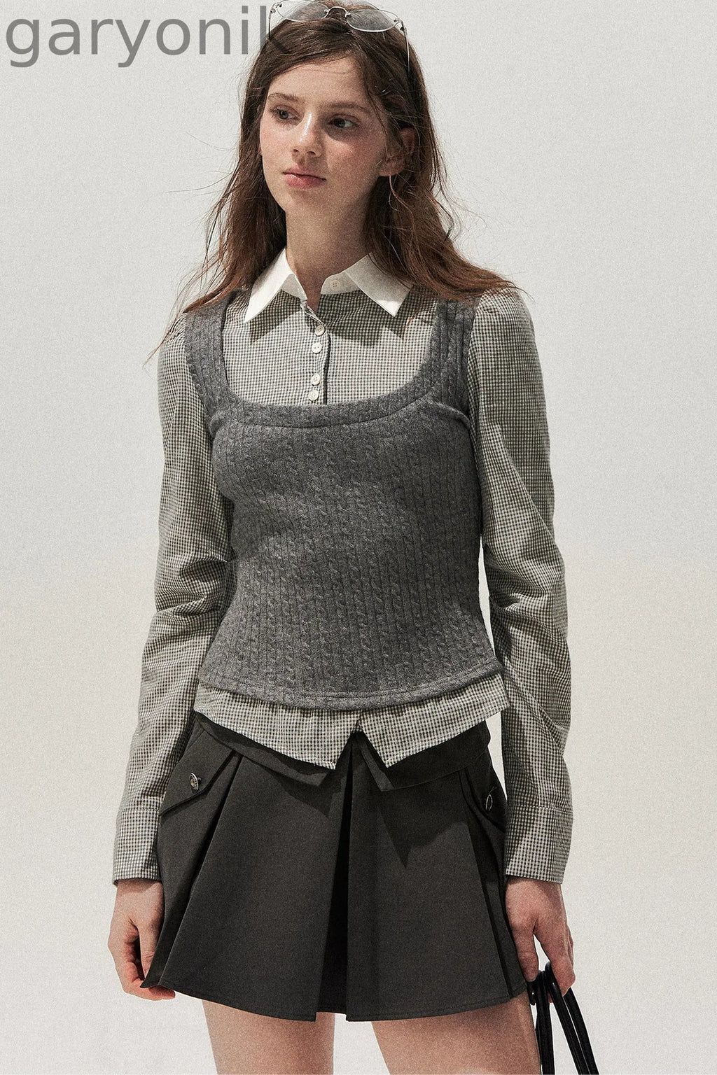 Spliced Twist-Knit Vest with Shirt Set