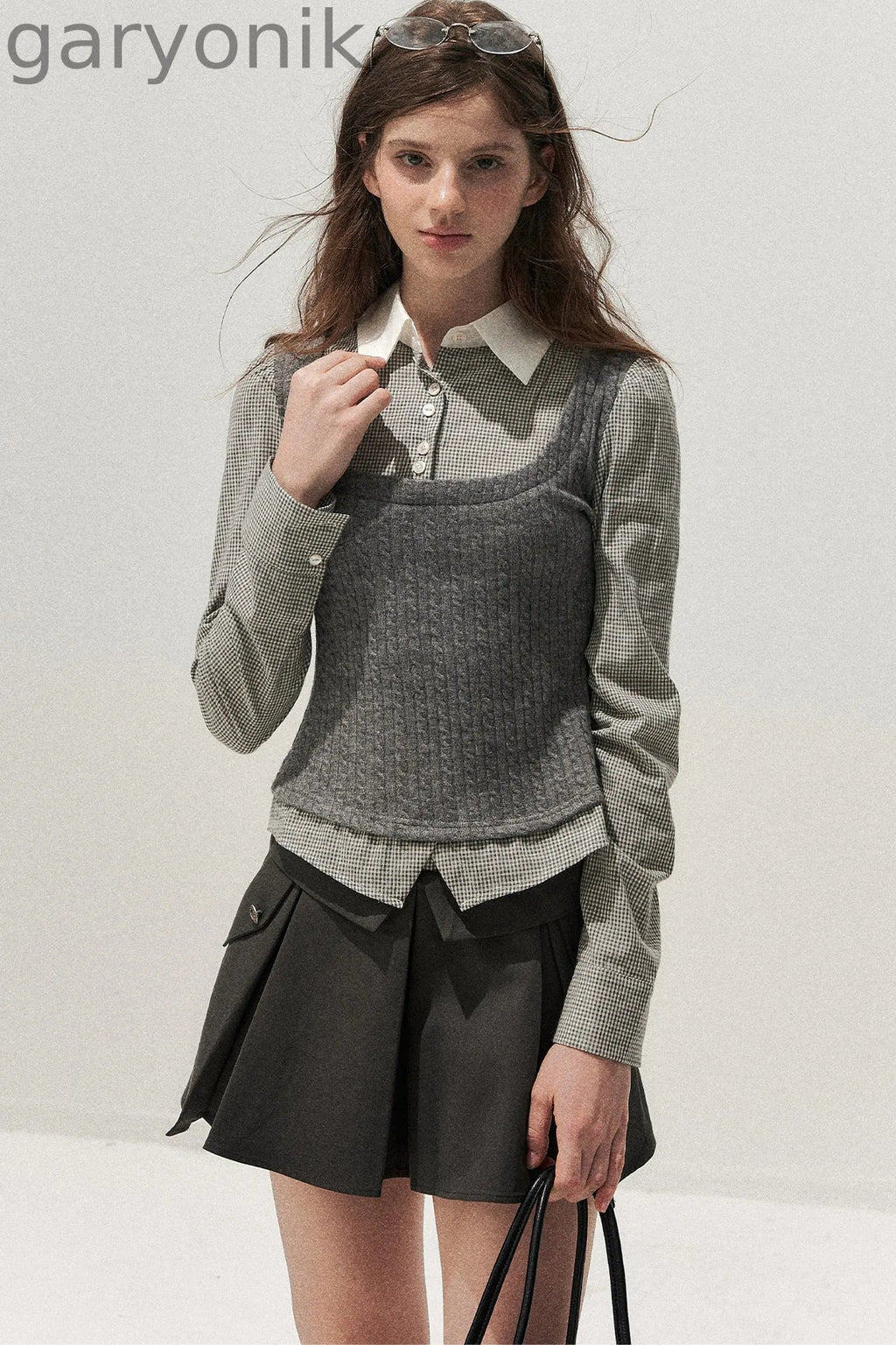 Spliced Twist-Knit Vest with Shirt Set