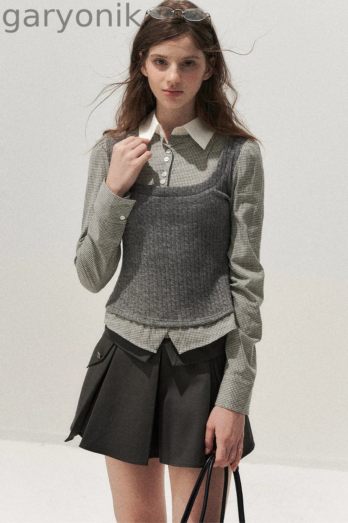 Spliced Twist-Knit Vest with Shirt Set
