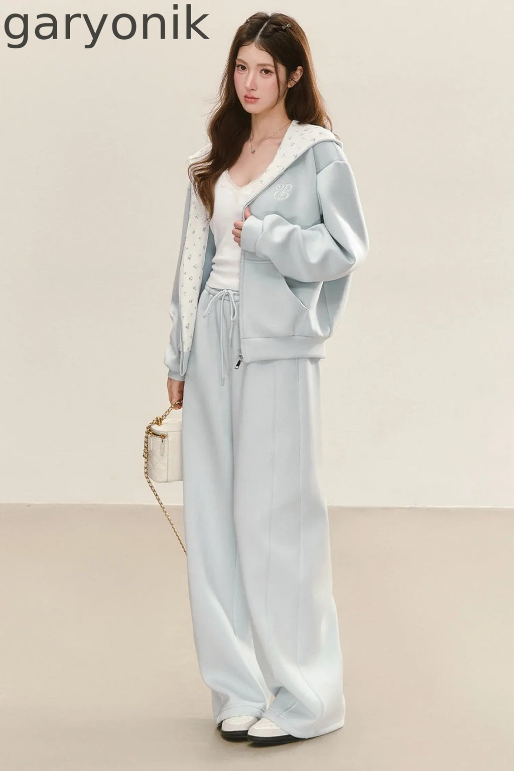 Relaxed Fit Hooded Jacket Wide-Leg Sweatpants Set-Up