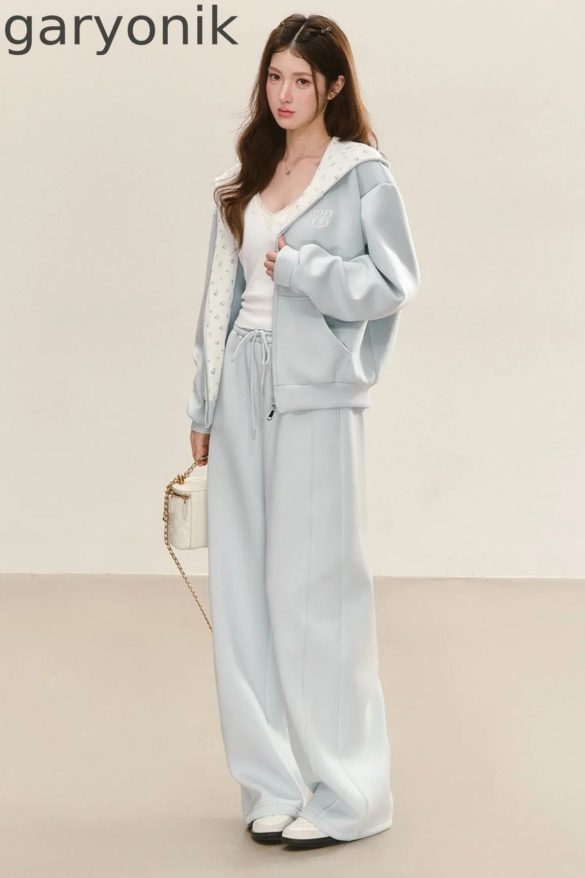 Relaxed Fit Hooded Jacket Wide-Leg Sweatpants Set-Up