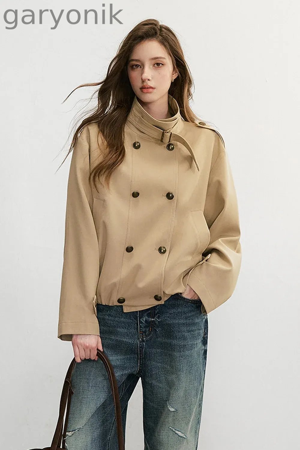 Khaki Double-Breasted Trench Coat
