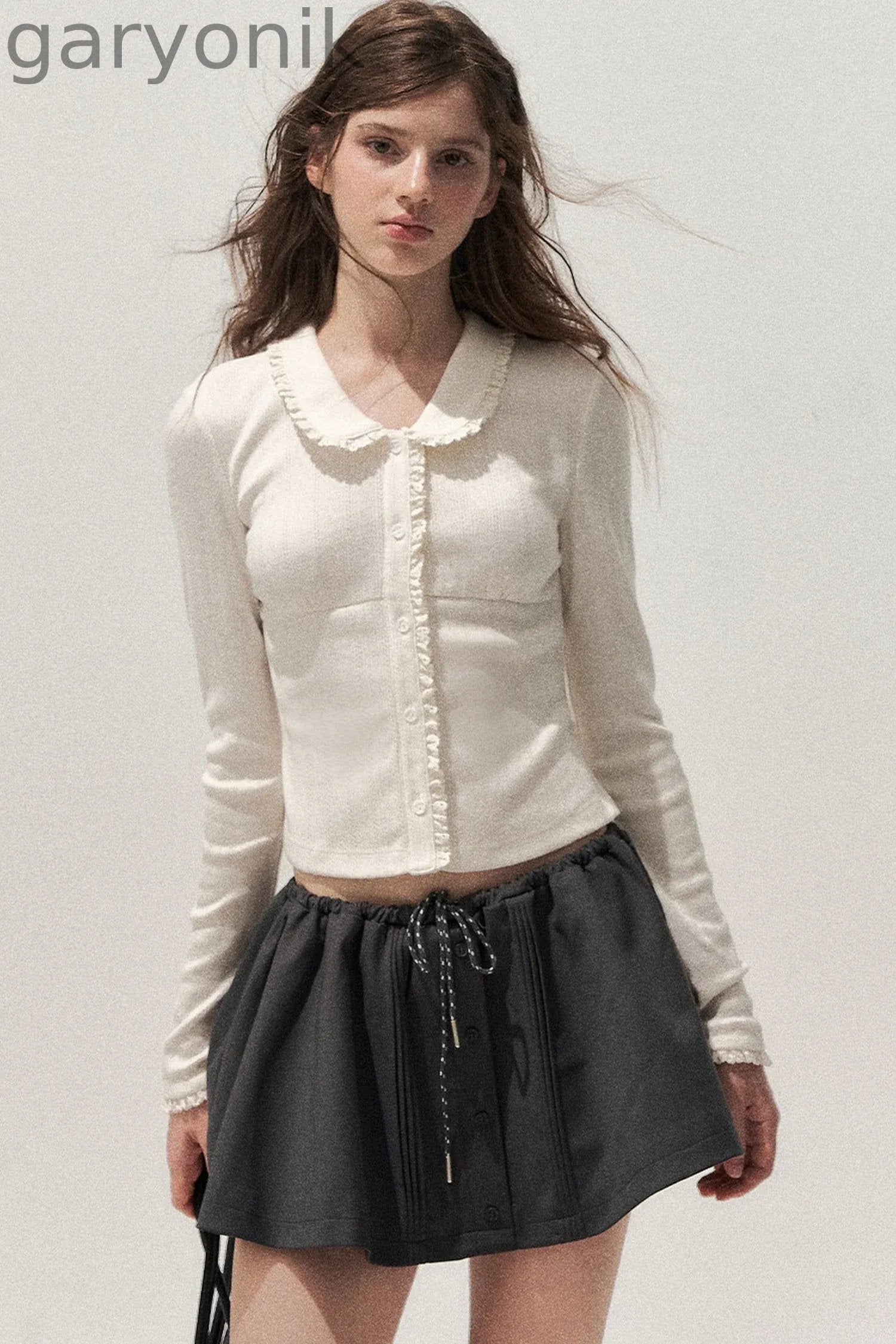 Doll Collar Textured Hollow Floral Cardigan
