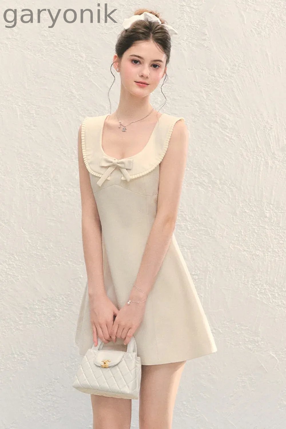 U-Neck Bow Collar Sleeveless Dress