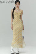 Yellow Plaid Slim Long Dress