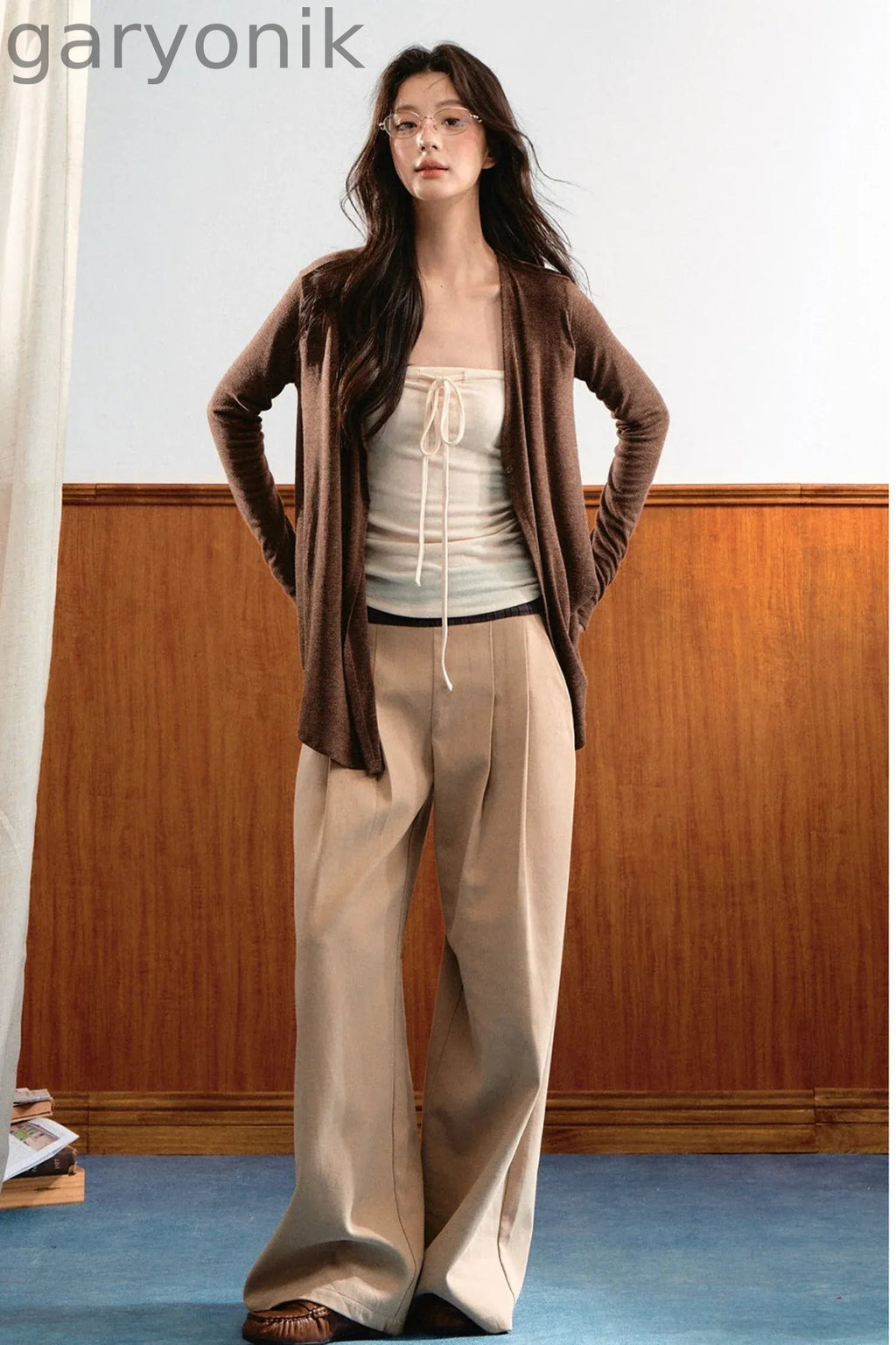 Knit Tie-Up Tube Cardigan Set-Up