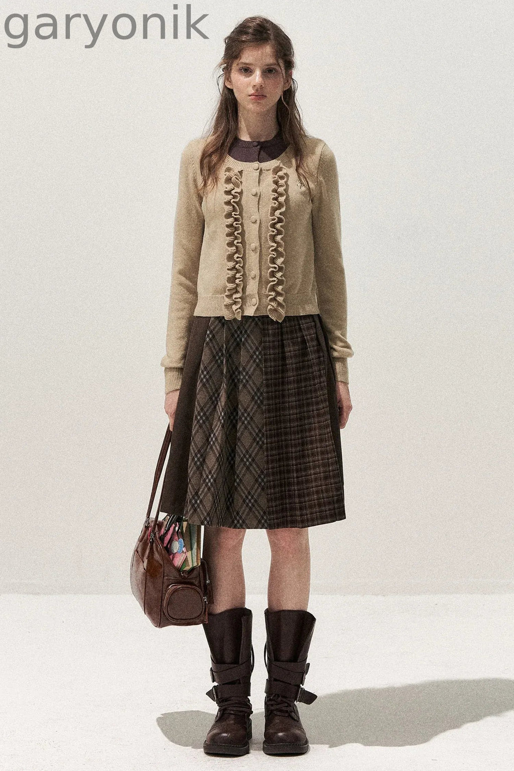 Retro Patchwork Pleated Skirt