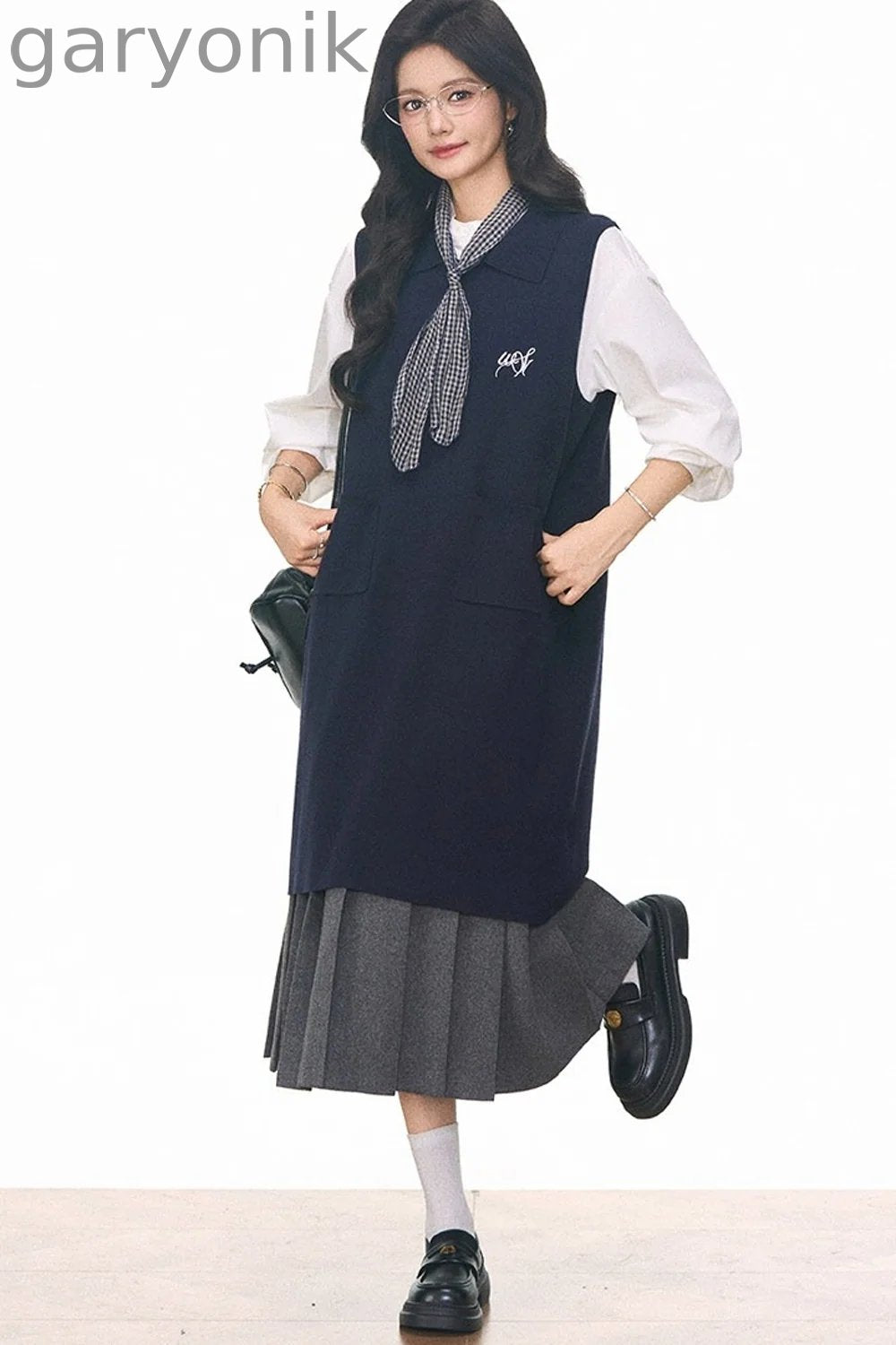 Knitted Vest Dress, Shirt and Skirt Set-Up