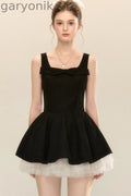Bow Neck Spaghetti Strap Puffy Dress