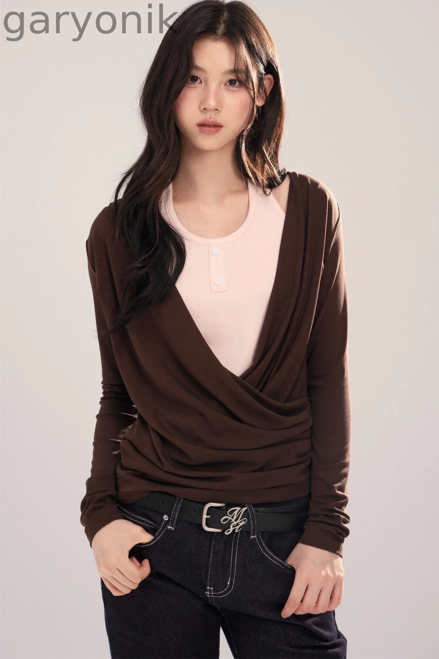 Layered-Look Long-Sleeve Top