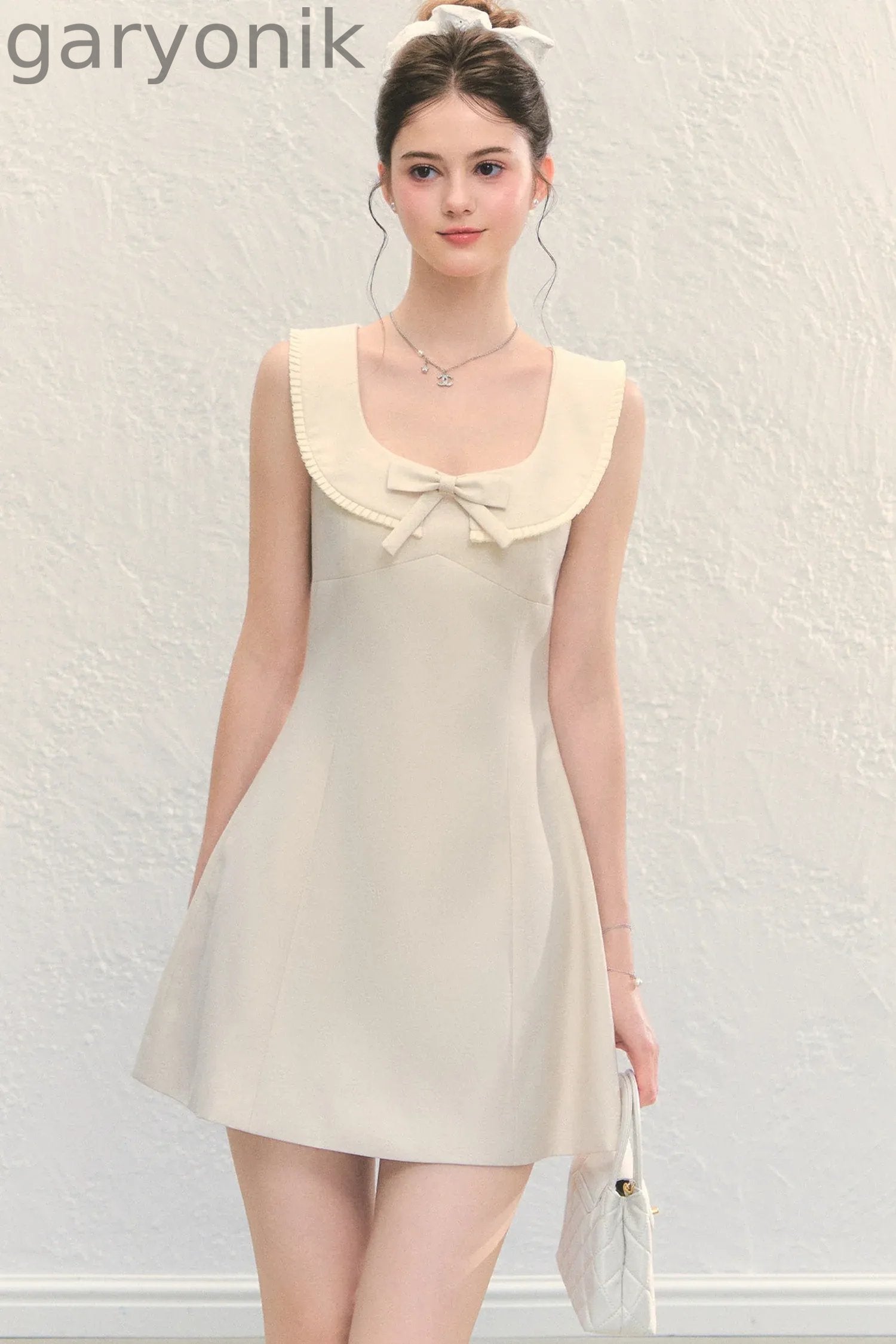 U-Neck Bow Collar Sleeveless Dress