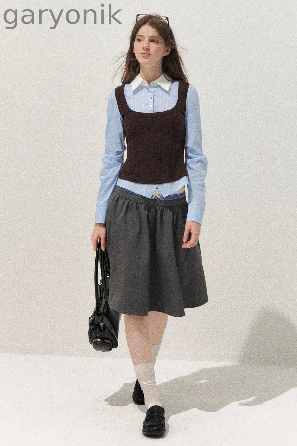 Spliced Twist-Knit Vest with Shirt Set