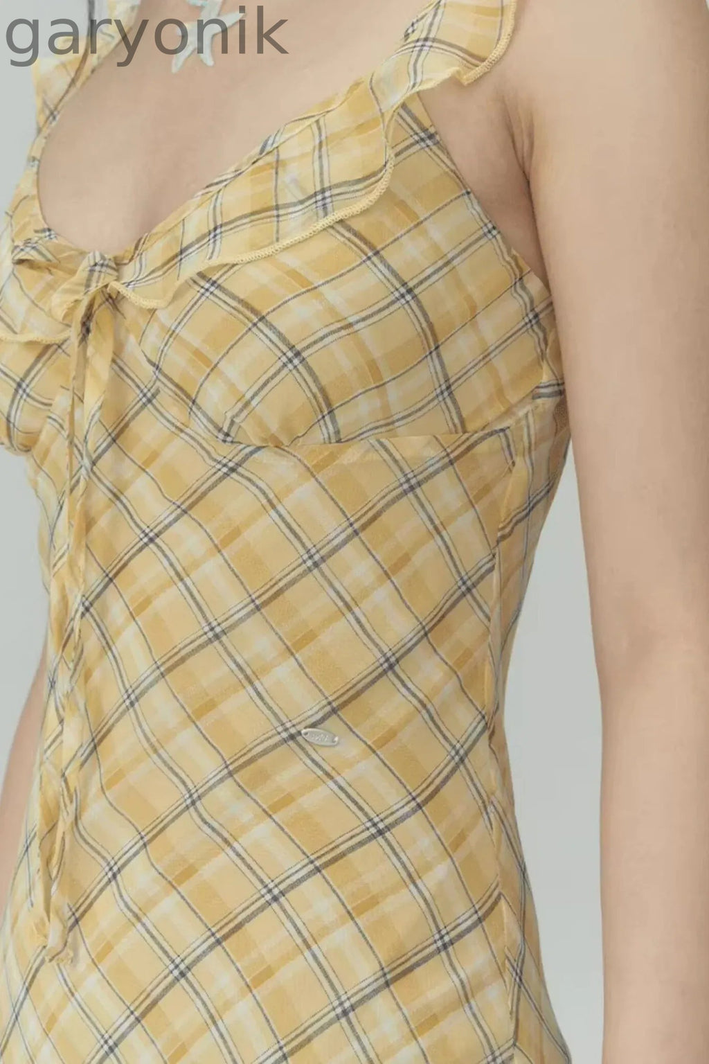 Yellow Plaid Slim Long Dress