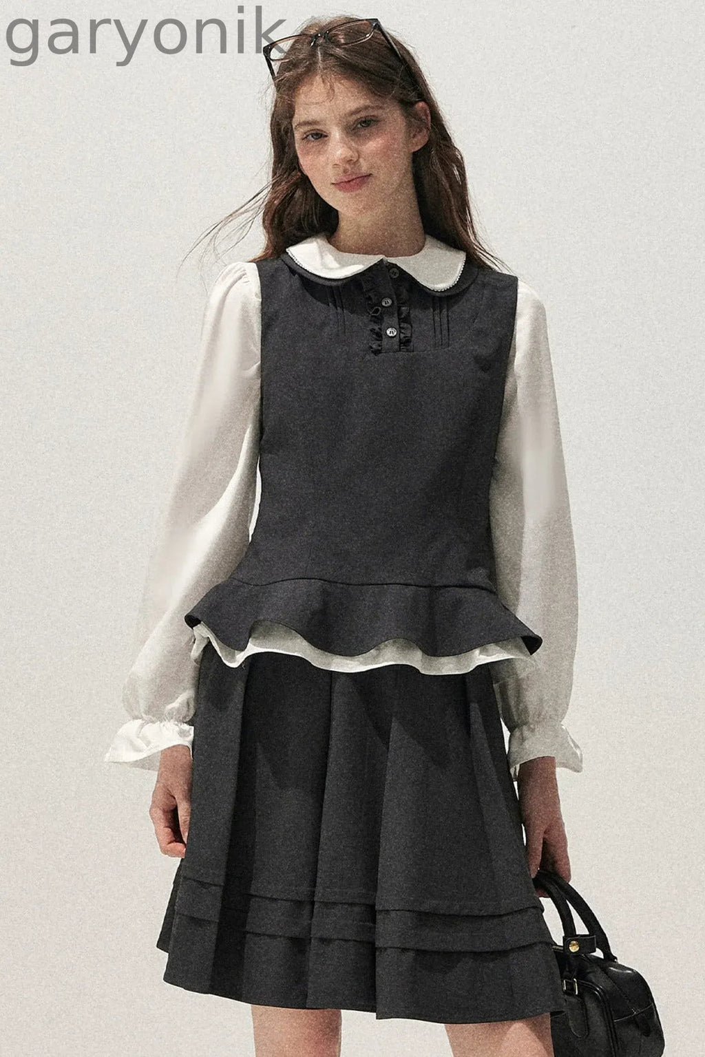 Retro Lace Hem Vest and Skirt Set-Up