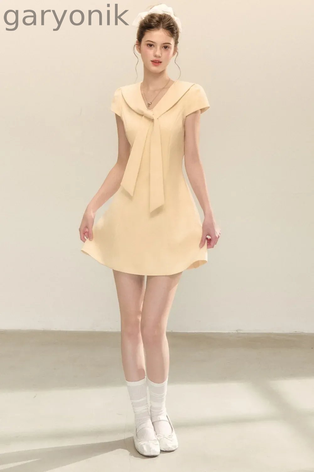 Navy Collar Short Sleeve A-Line Dress