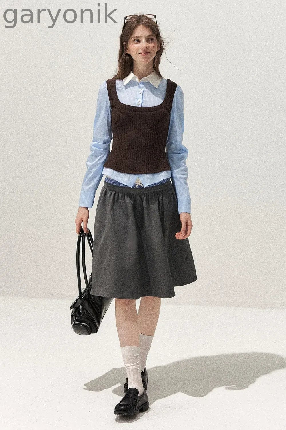 Spliced Twist-Knit Vest with Shirt Set