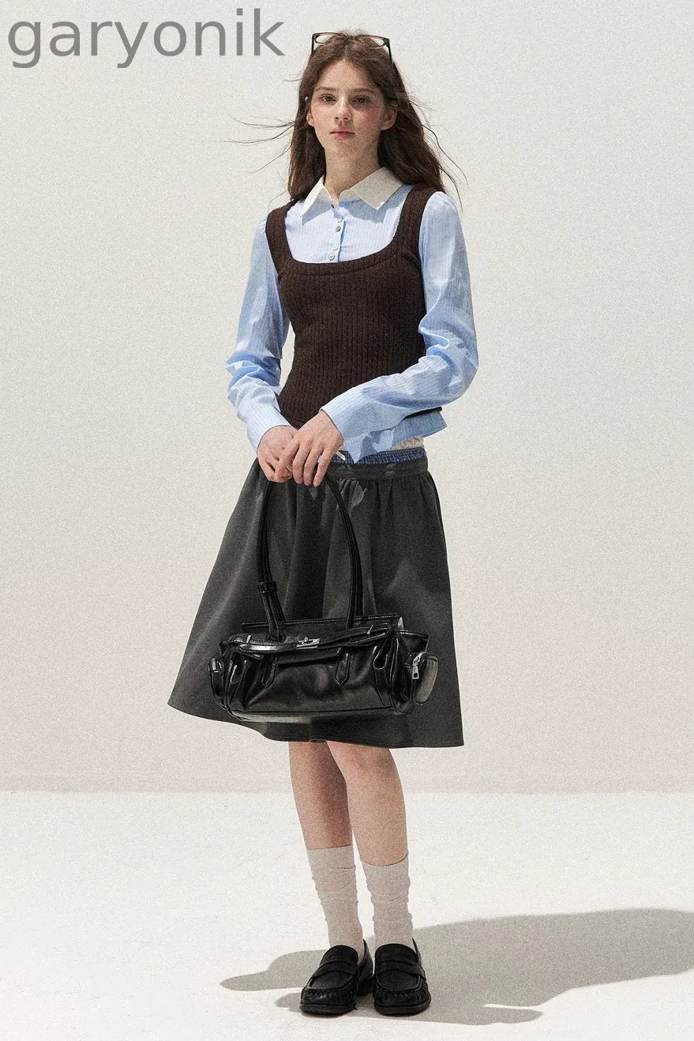 Spliced Twist-Knit Vest with Shirt Set