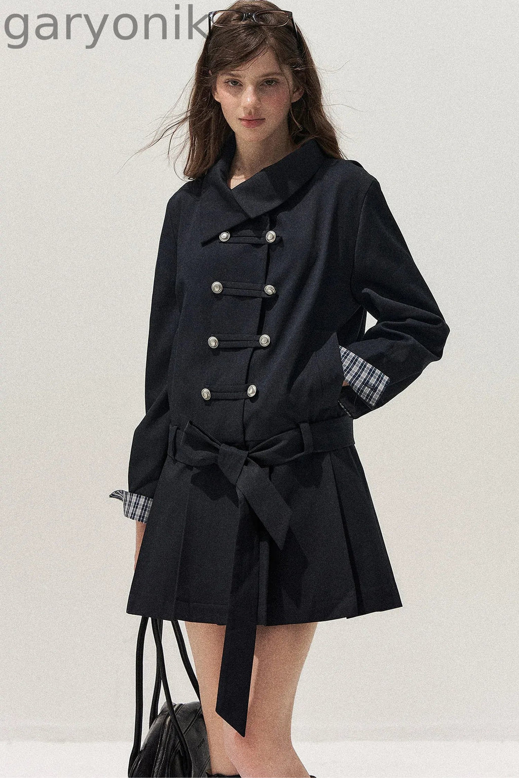Navy Blue Napoleon Buckle Trench Coat