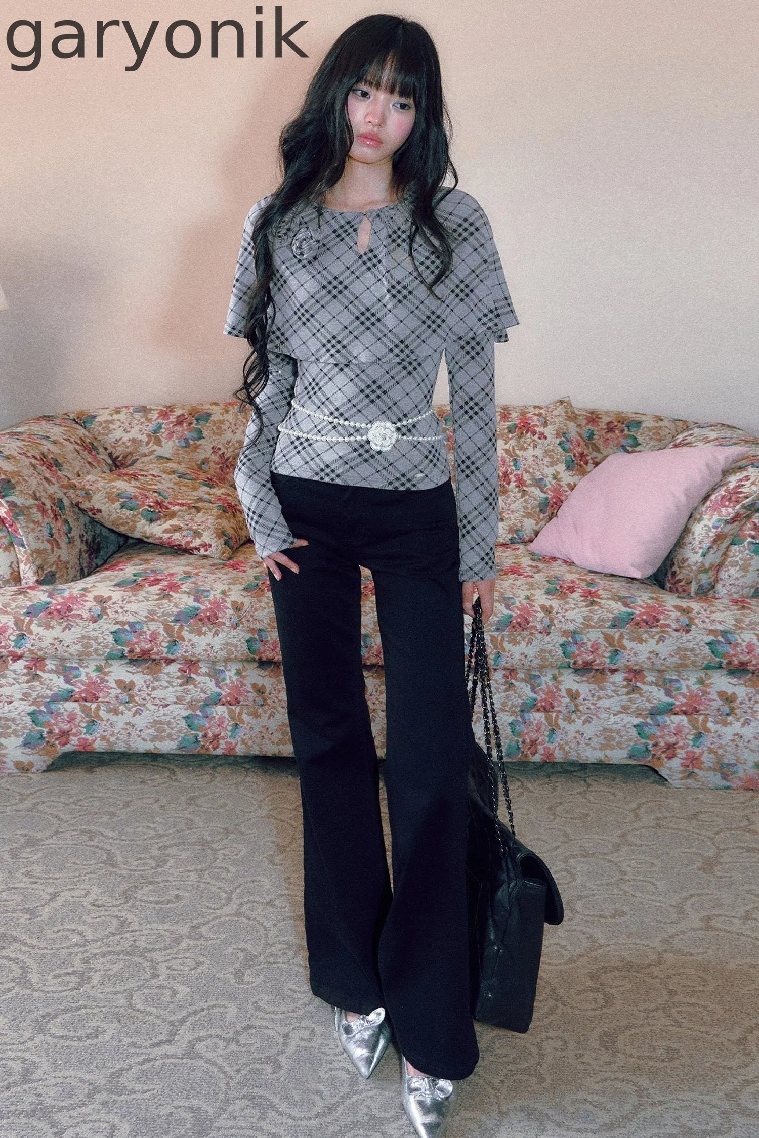 Floral Plaid Cape Top and Pants Set-Up
