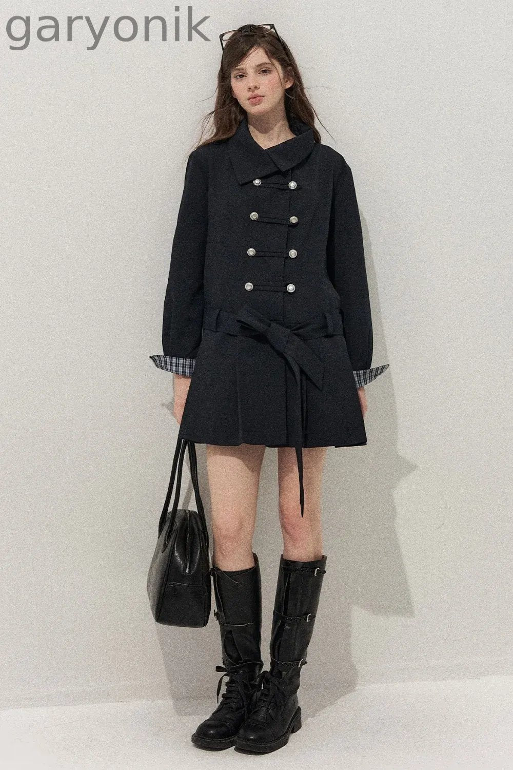 Navy Blue Napoleon Buckle Trench Coat