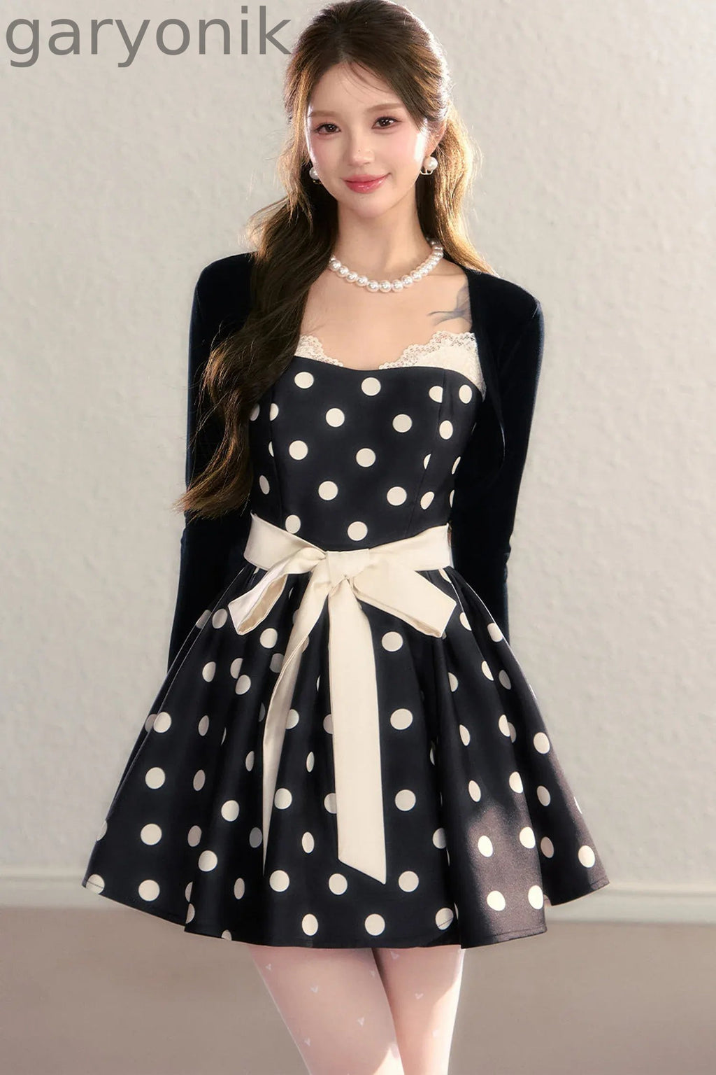 Satin Polka Dot Bow Tie Dress