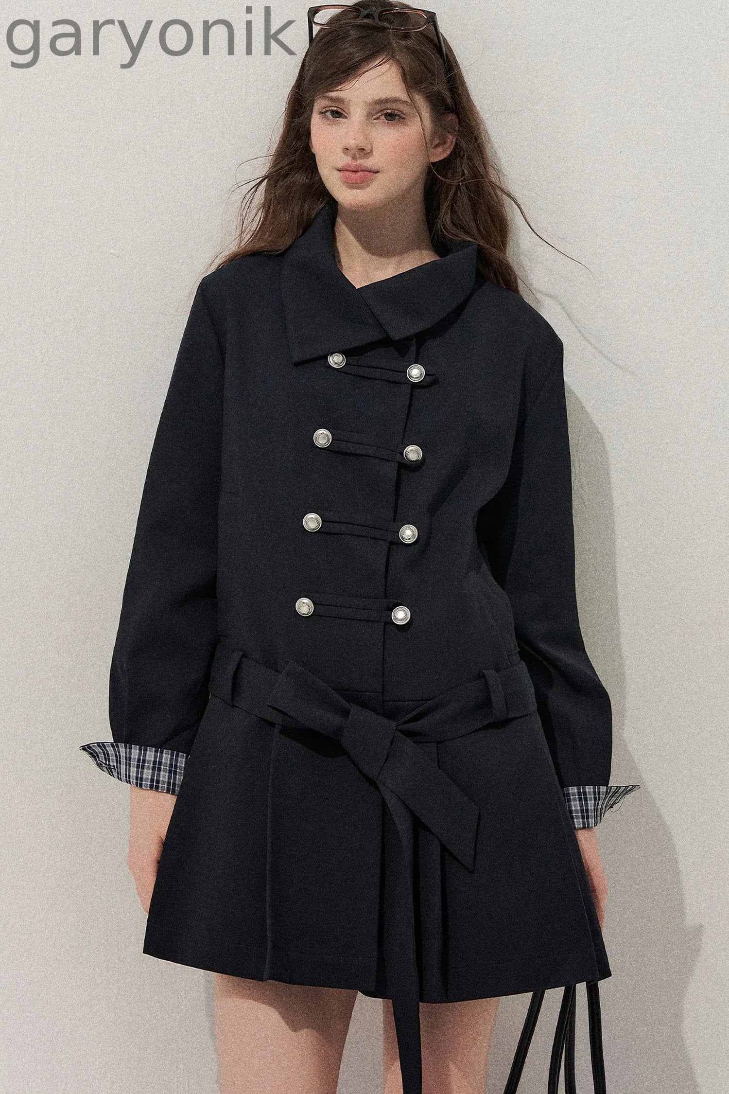 Navy Blue Napoleon Buckle Trench Coat