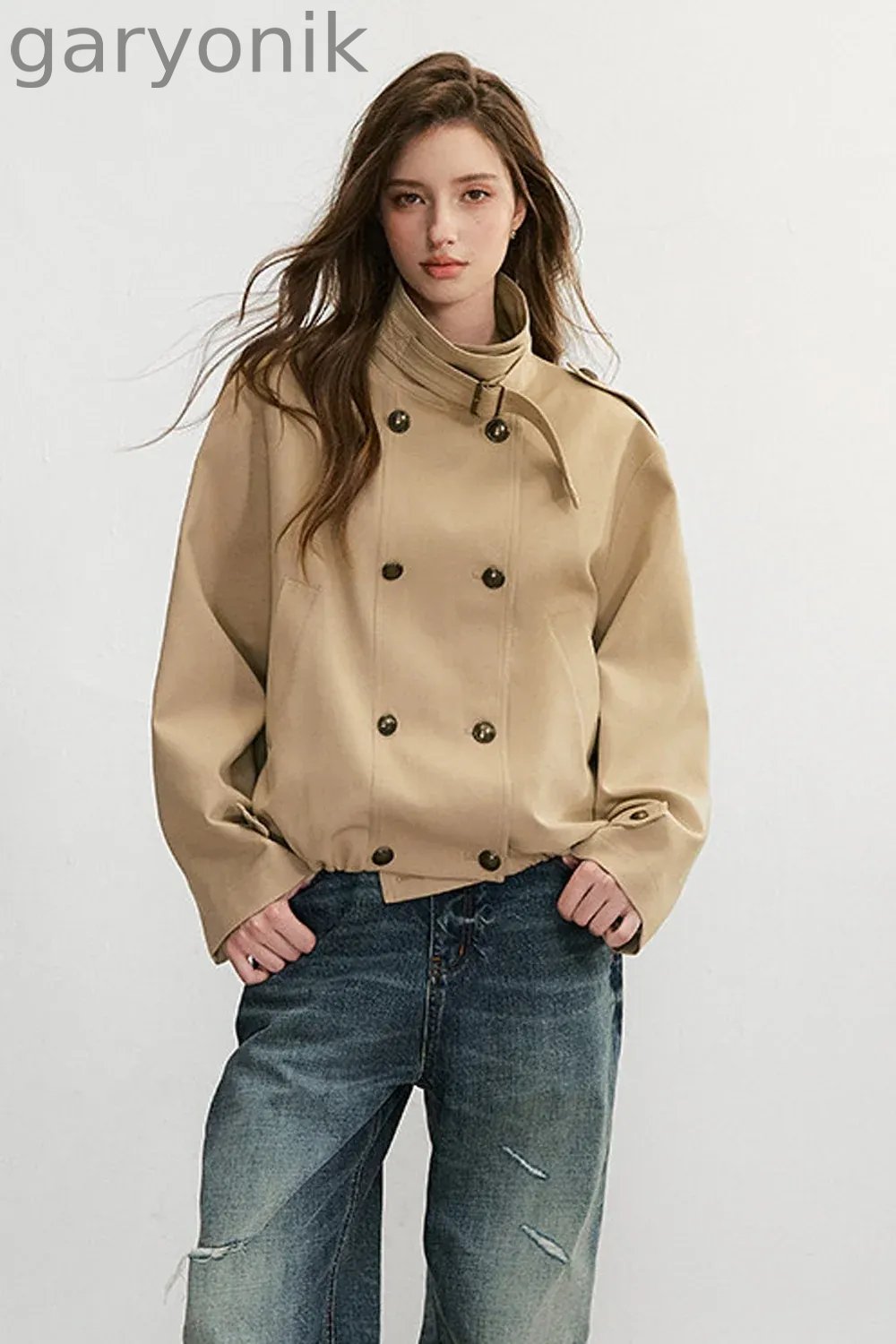 Khaki Double-Breasted Trench Coat