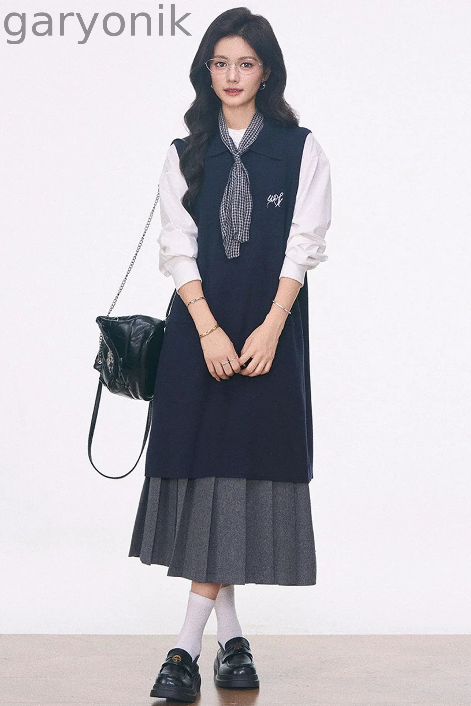Knitted Vest Dress, Shirt and Skirt Set-Up