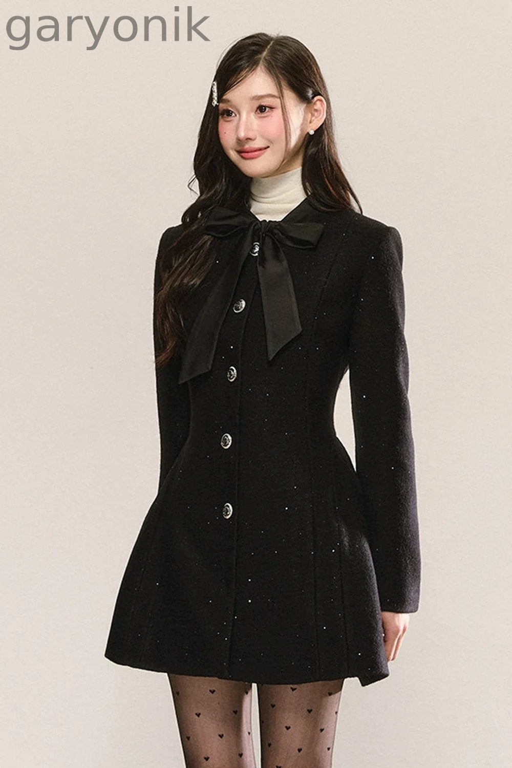Black Bow-Tie Tweed Dress
