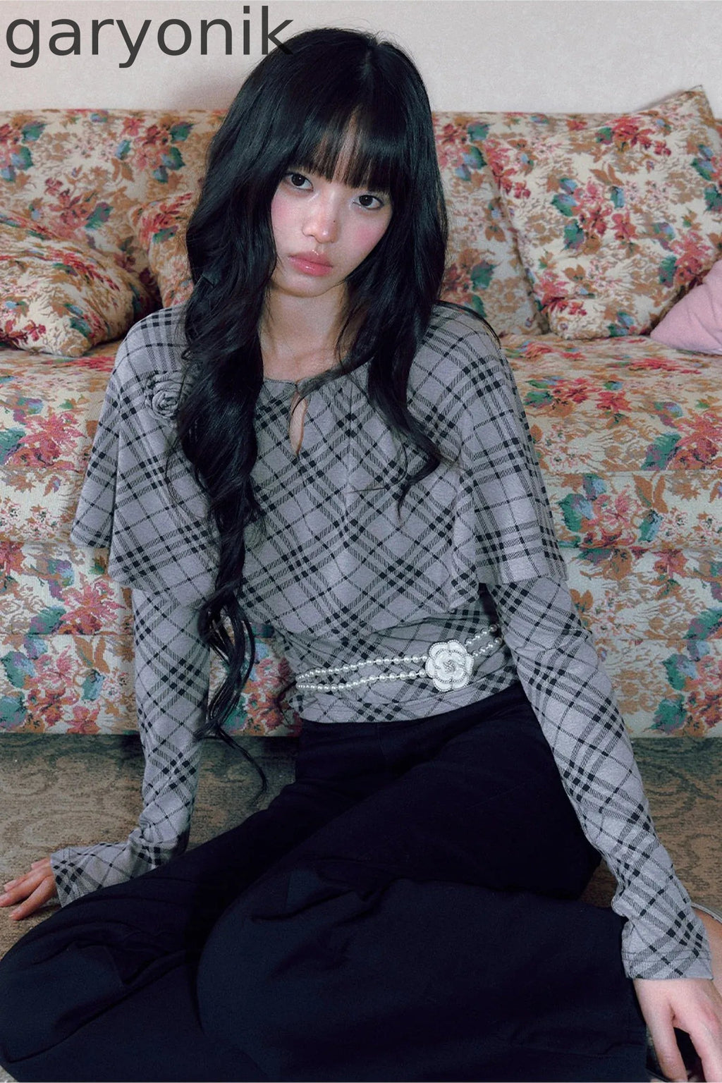 Floral Plaid Cape Top and Pants Set-Up