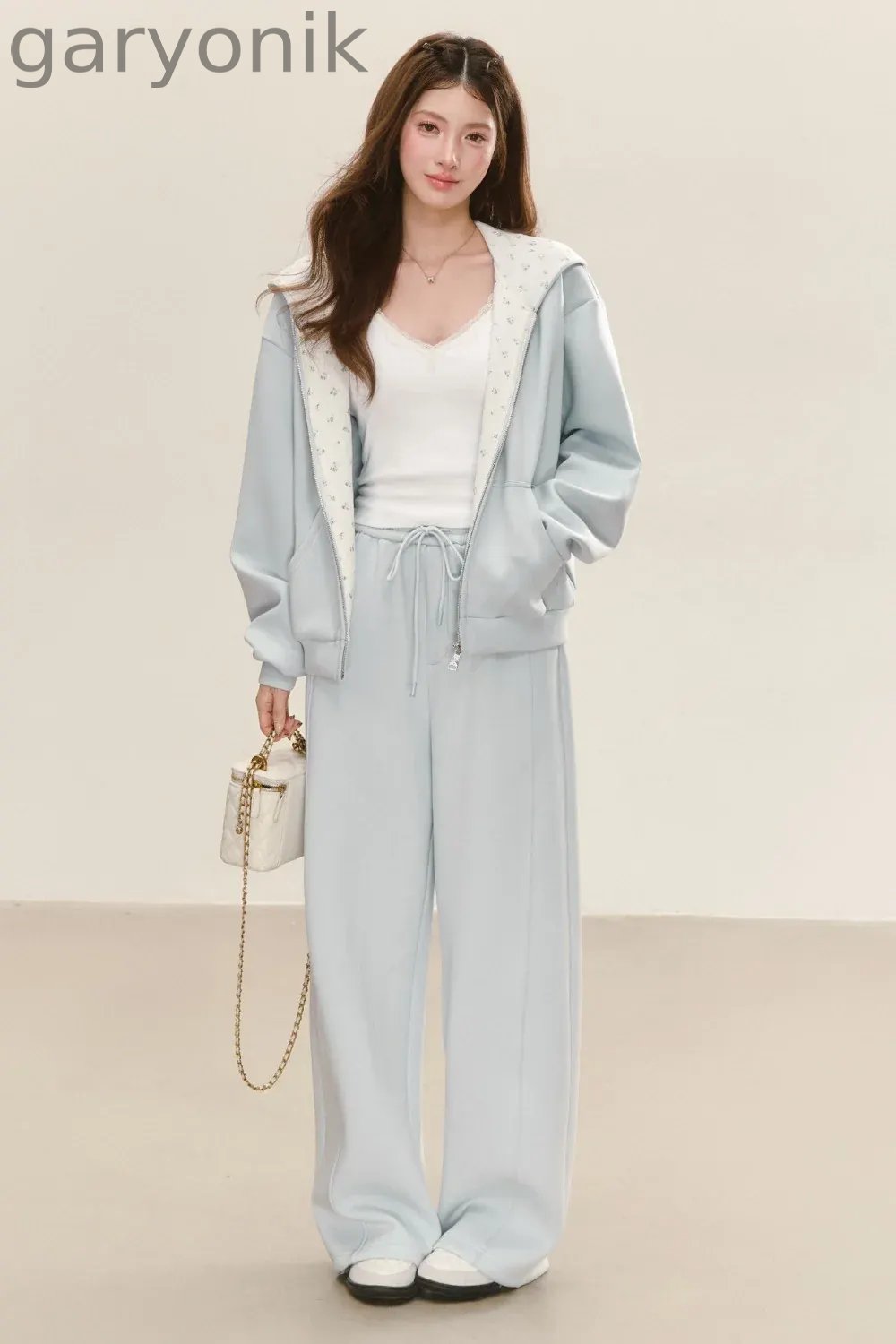 Relaxed Fit Hooded Jacket Wide-Leg Sweatpants Set-Up