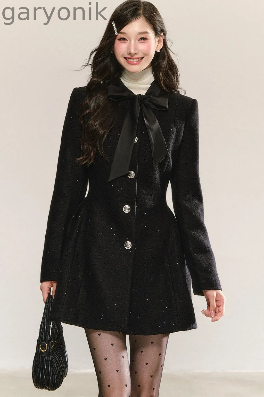 Black Bow-Tie Tweed Dress