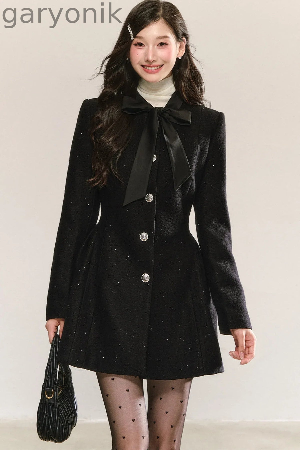 Black Bow-Tie Tweed Dress