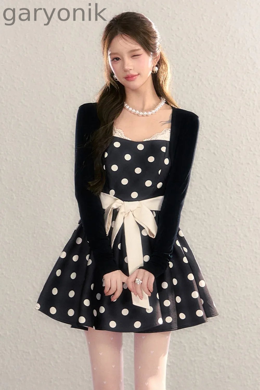 Satin Polka Dot Bow Tie Dress
