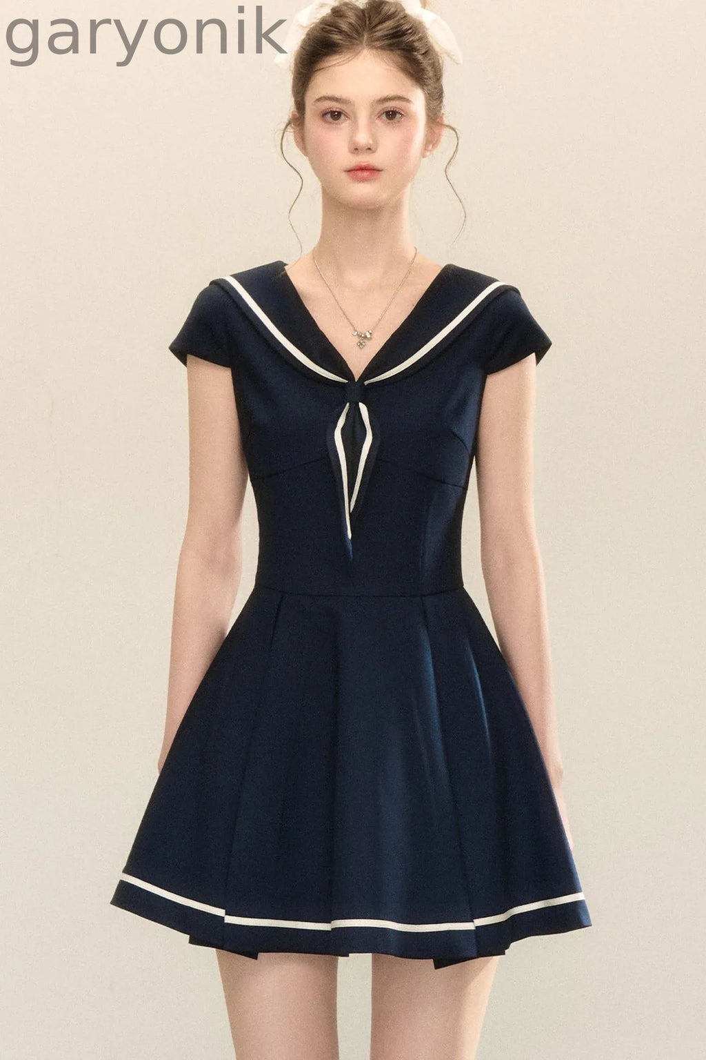 Navy Blue Sailor Collar A-Line Dress