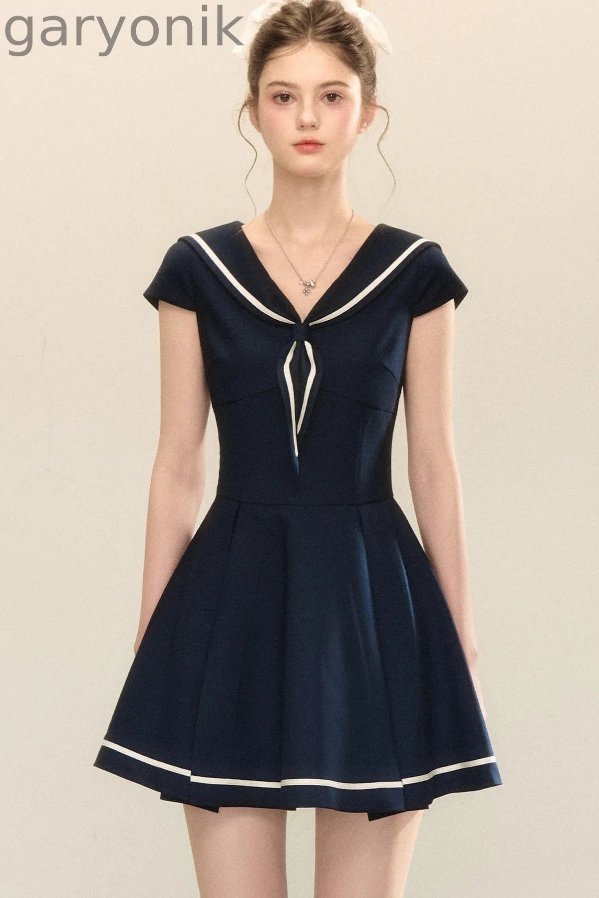 Navy Blue Sailor Collar A-Line Dress