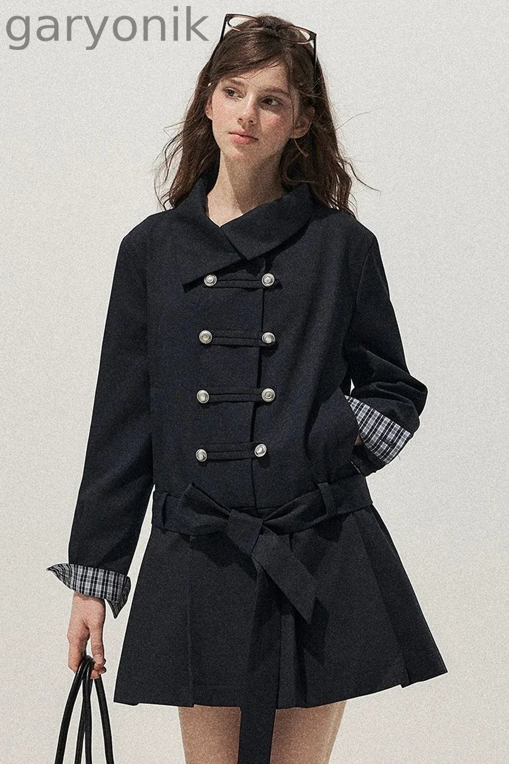 Navy Blue Napoleon Buckle Trench Coat