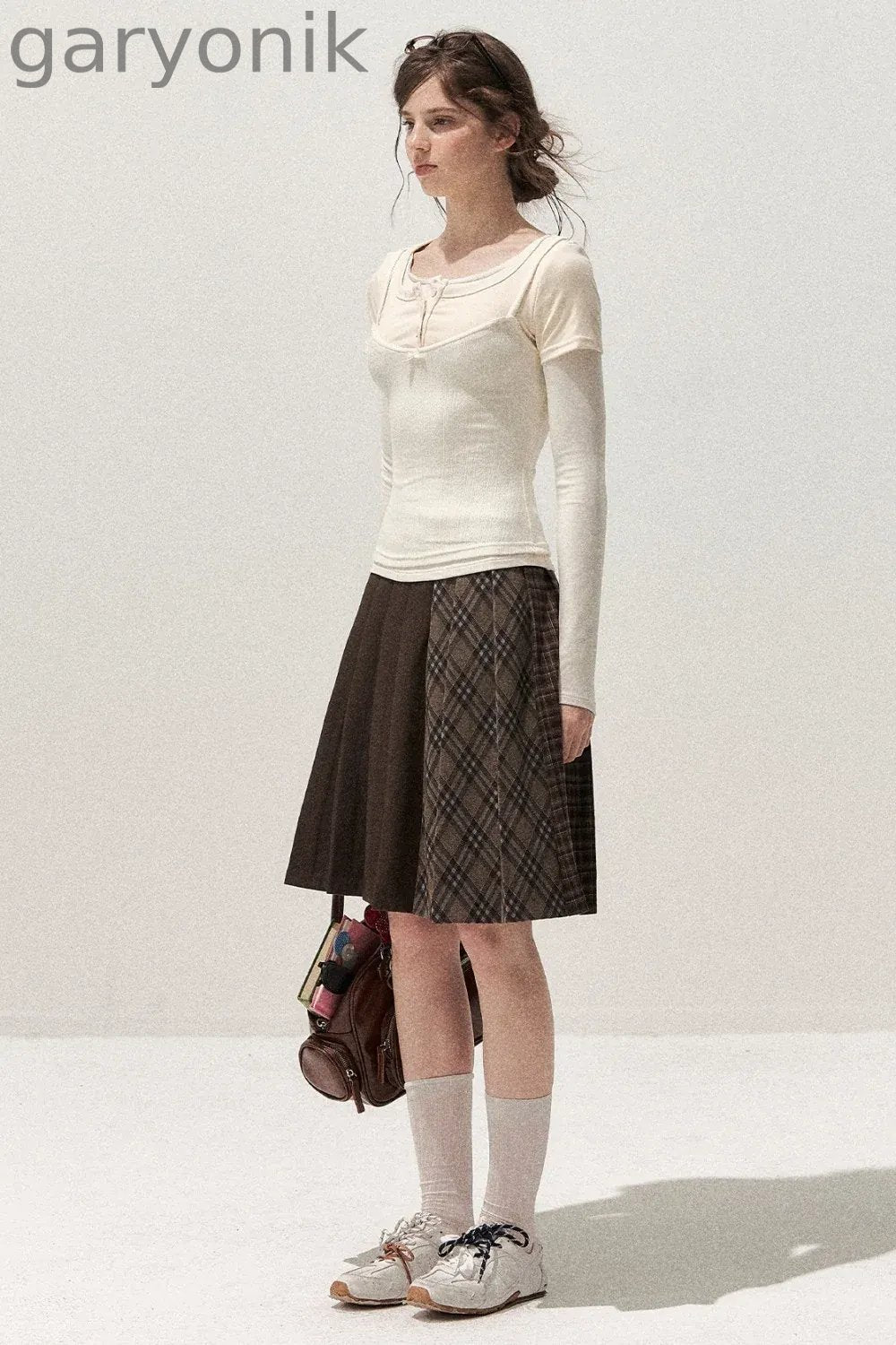 Retro Patchwork Pleated Skirt