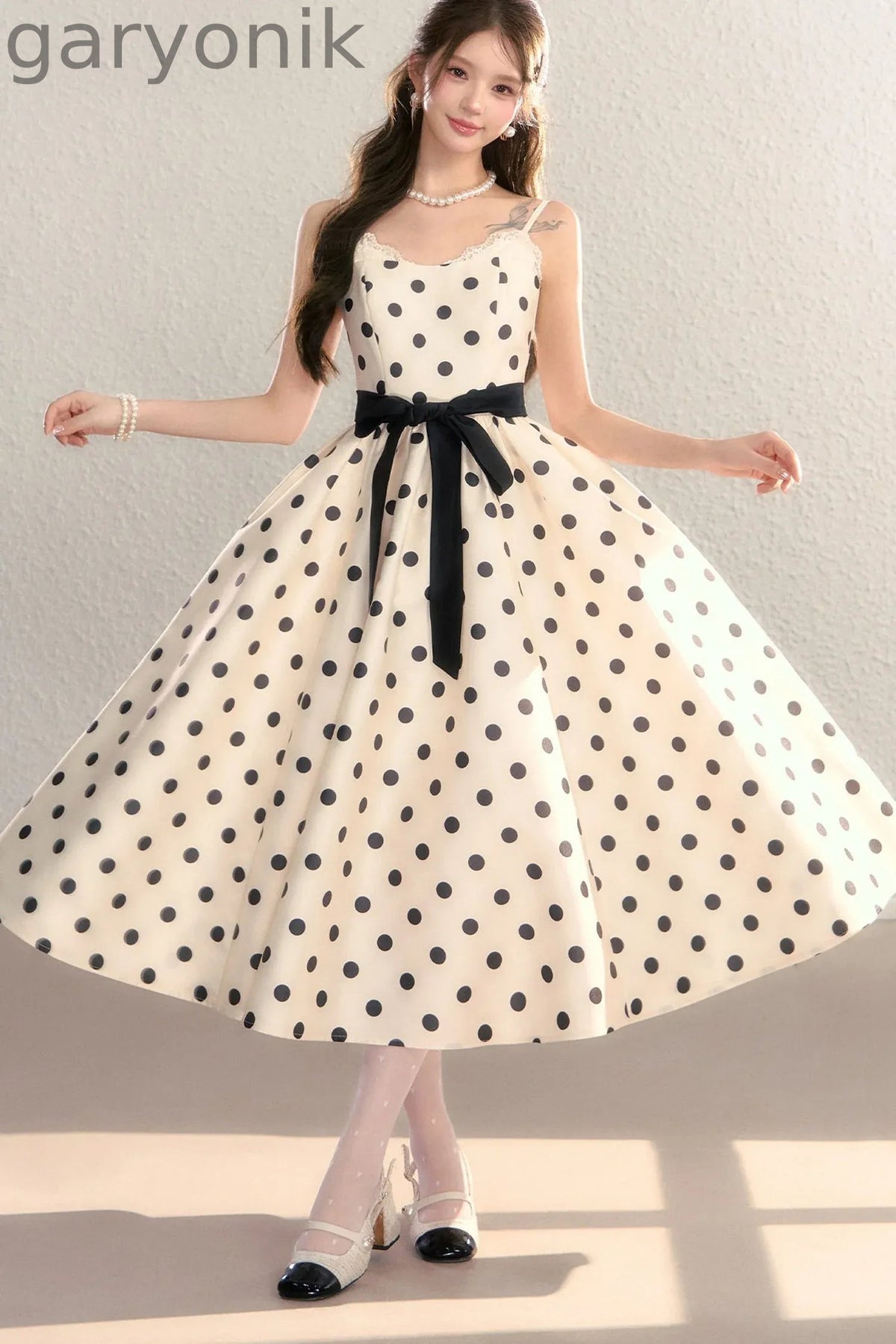 Satin Polka Dot Bow Tie Dress