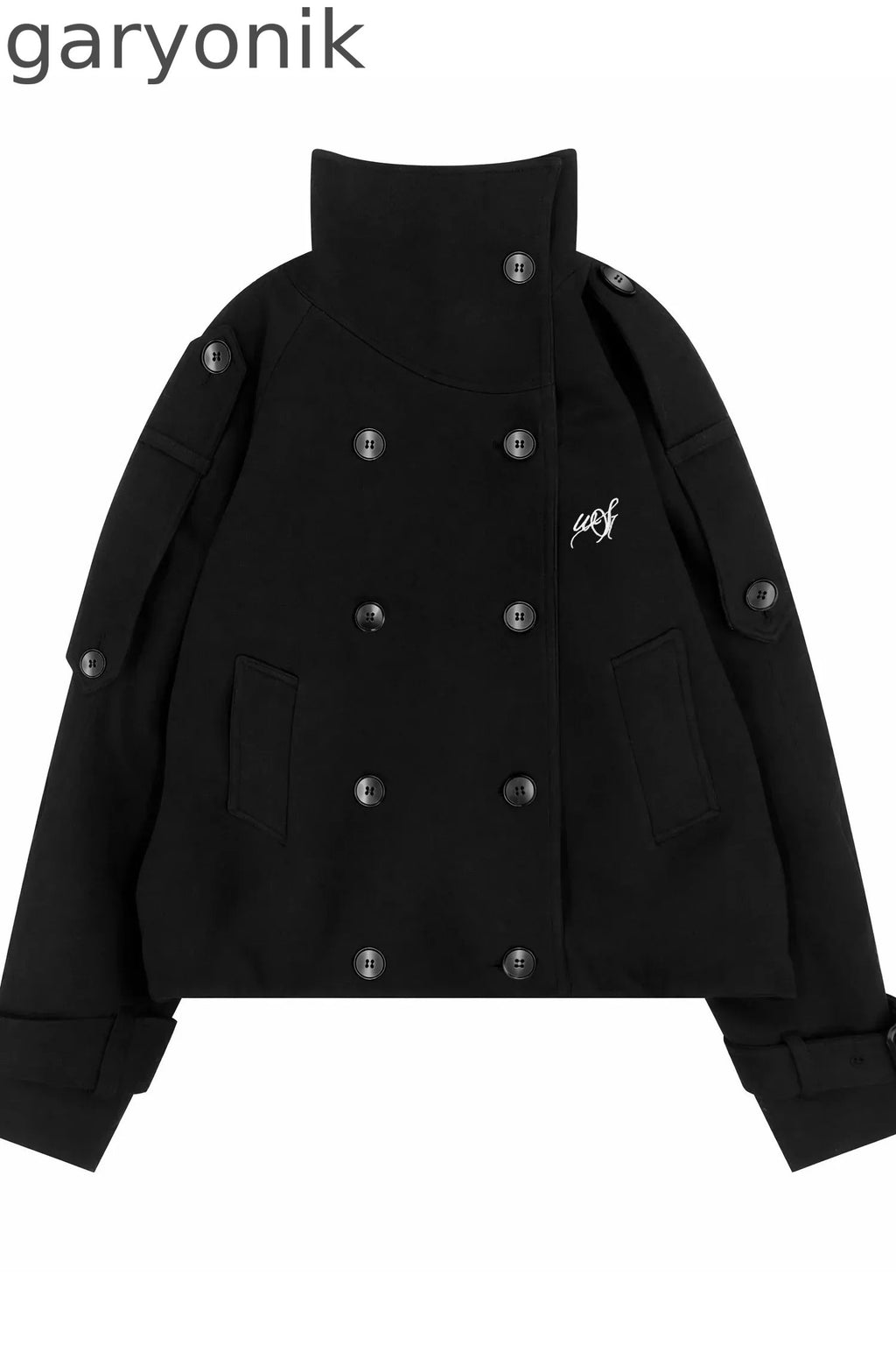 Double-Breasted Knitted Short Trench Coat and Pants Set-Up