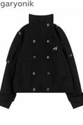Double-Breasted Knitted Short Trench Coat and Pants Set-Up