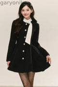 Black Woolen Puffy Coat Dress