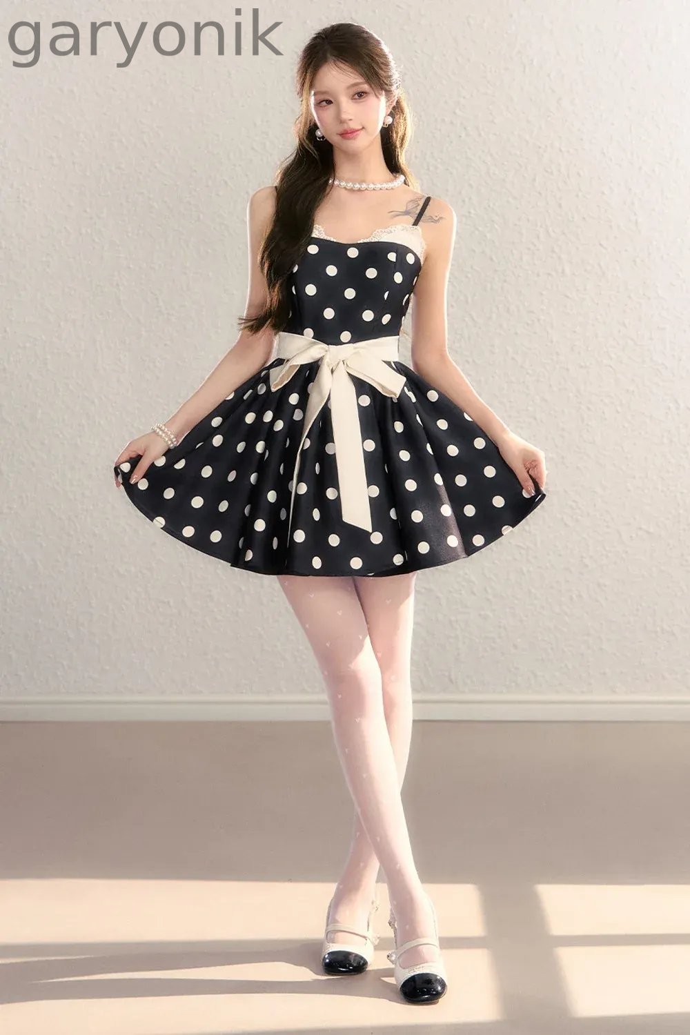 Satin Polka Dot Bow Tie Dress