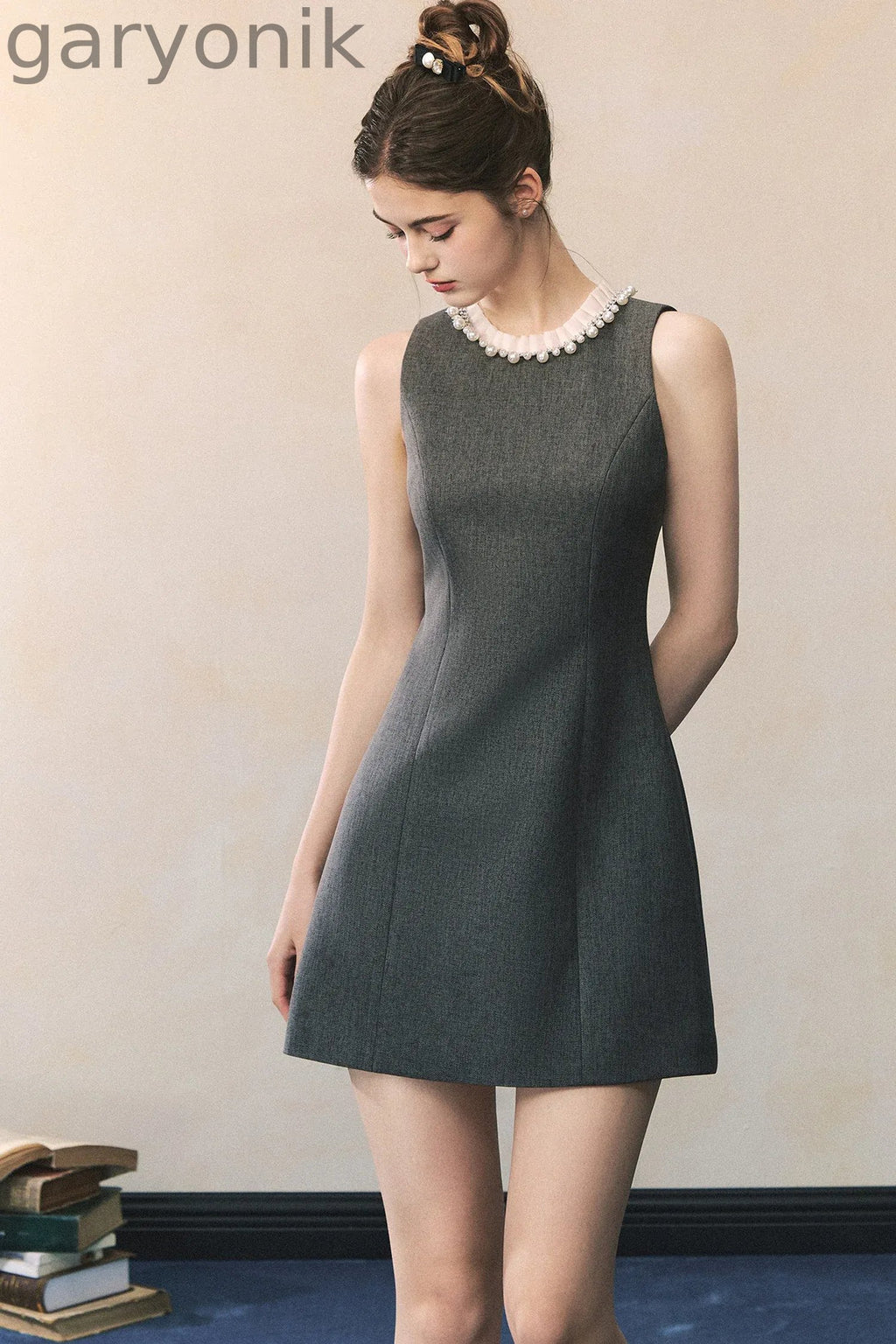 Miu Style Tweed Blazer Sleeveless A-Line Dress Set-Up