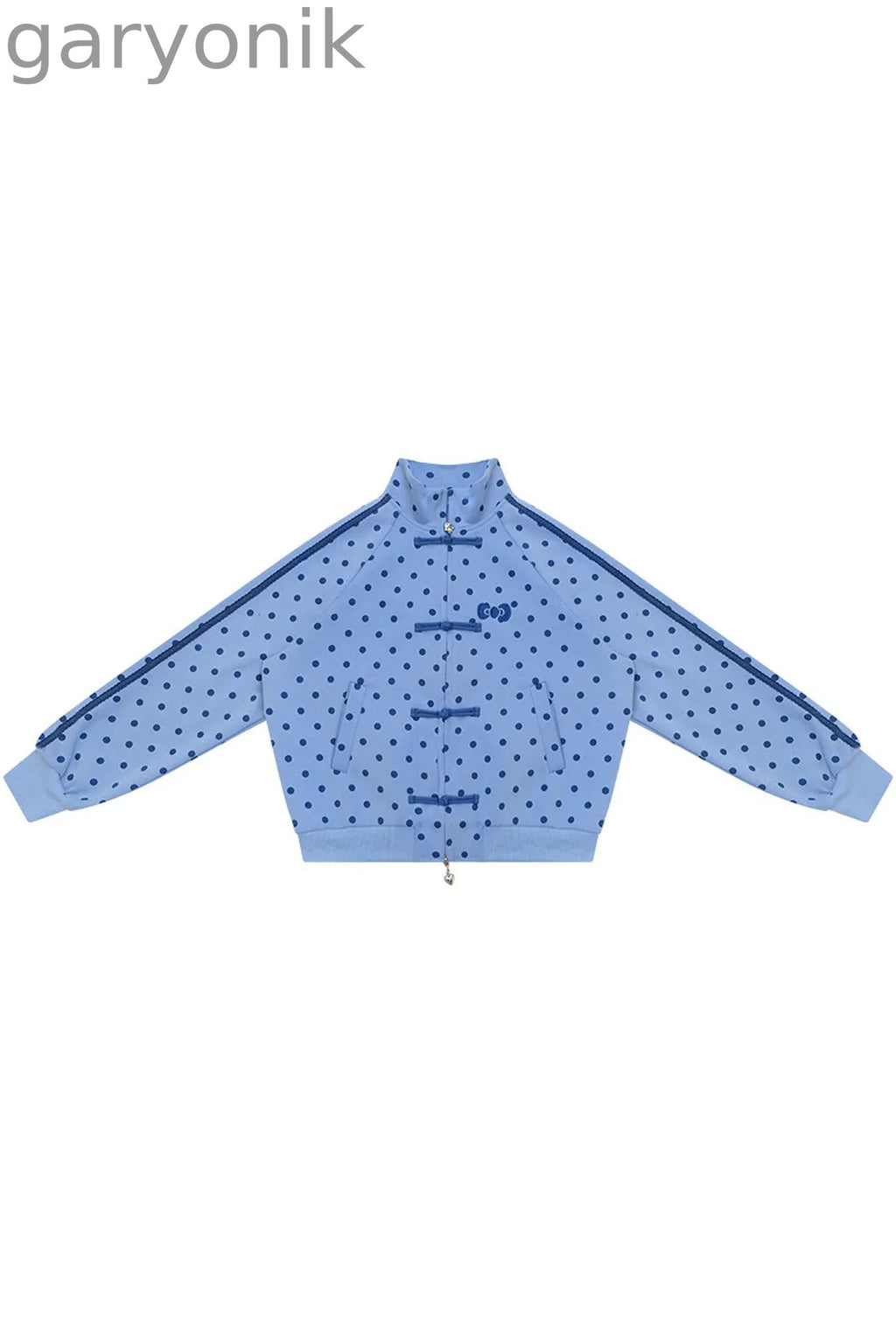 Blue Polka Dot Zipper Hoodie Jacket
