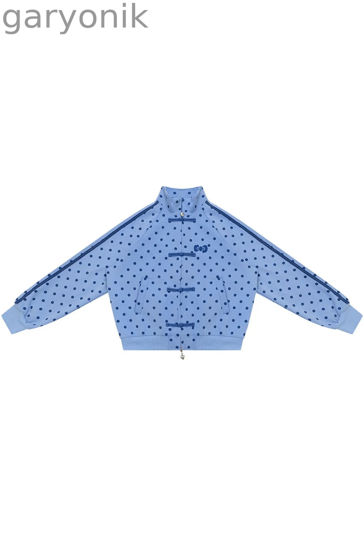 Blue Polka Dot Zipper Hoodie Jacket