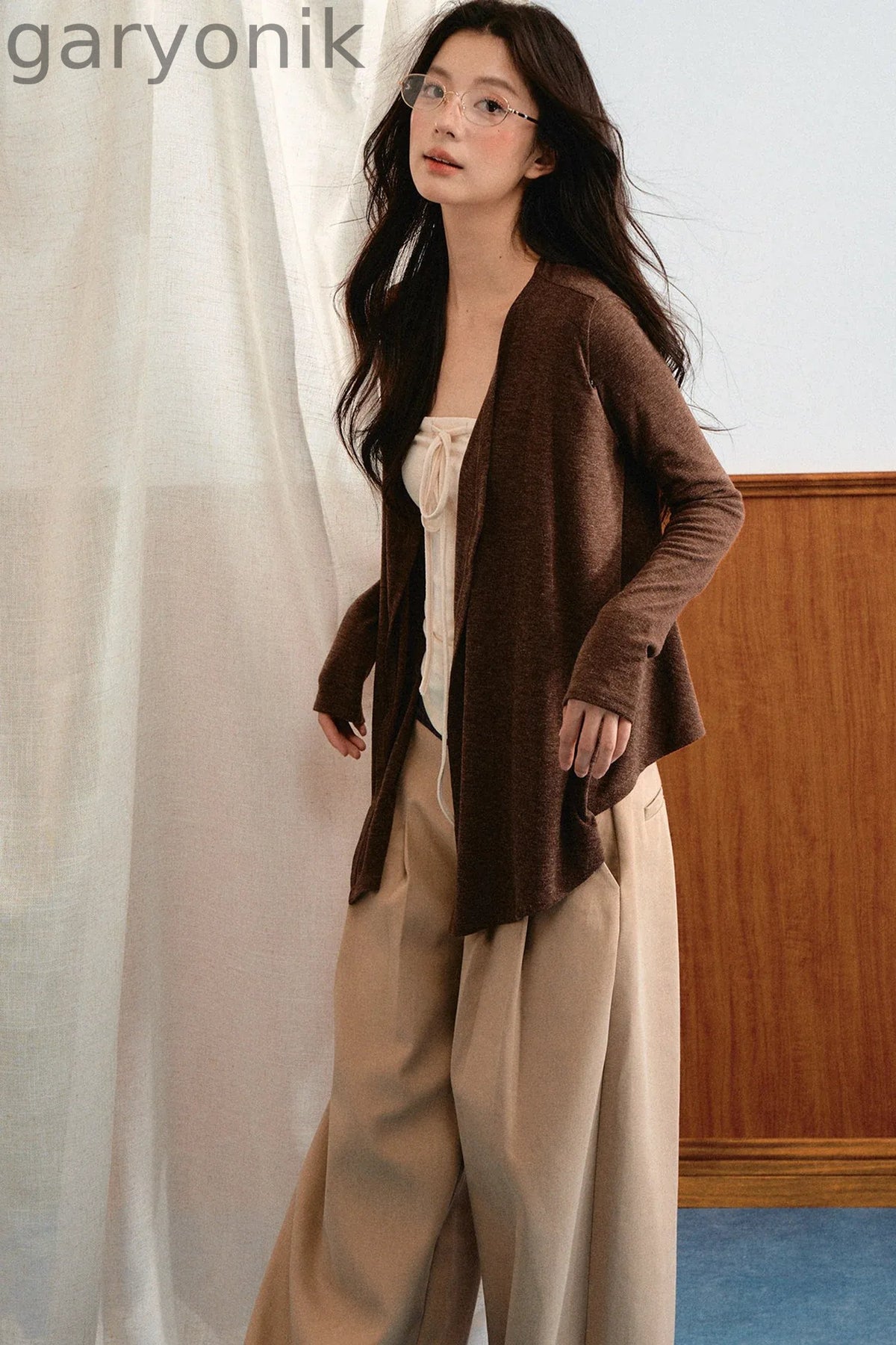 Knit Tie-Up Tube Cardigan Set-Up