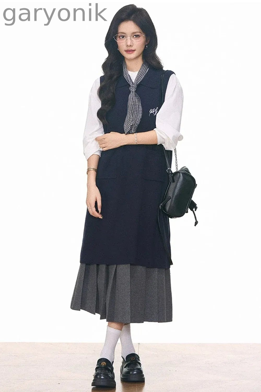 Knitted Vest Dress, Shirt and Skirt Set-Up